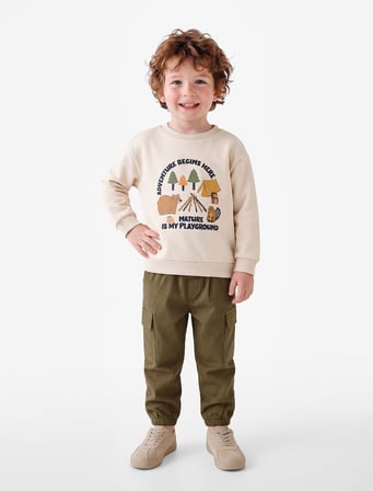 Bisiklet Yaka Uzun Kollu Şardonlu Baskılı Sweatshirt