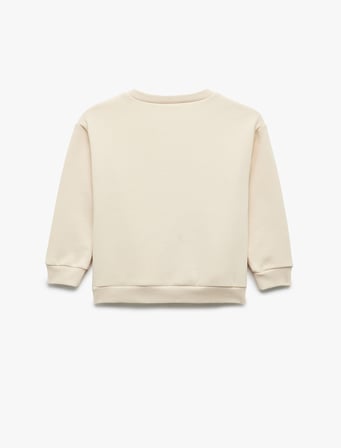 Bisiklet Yaka Uzun Kollu Şardonlu Baskılı Sweatshirt