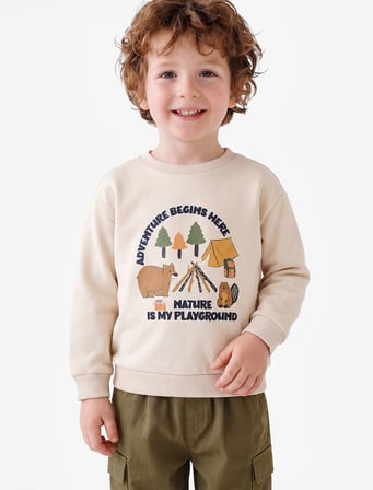 Bisiklet Yaka Uzun Kollu Şardonlu Baskılı Sweatshirt