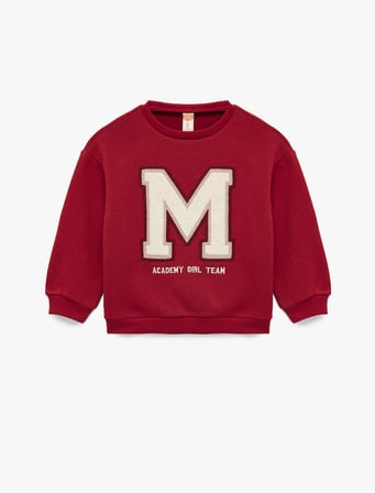 Sweatshirt Uzun Kollu Bisiklet Yaka Slogan Baskılı Aplike Detaylı