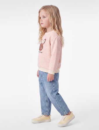 Uzun Kollu Bisiklet Yaka Tavşan Nakış Detaylı Şardonlu Çizgili Sweatshirt