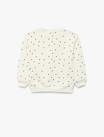 Uzun Kollu Bisiklet Yaka Kalp Desenli Pamuklu Sweatshirt