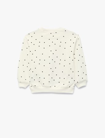 Uzun Kollu Bisiklet Yaka Kalp Desenli Pamuklu Sweatshirt