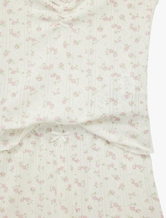 Pamuklu Desenli İnce Askılı Şortlu Pijama Takımı