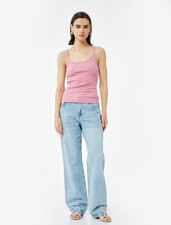 Slim Fit Pamuklu U Yaka İnce Askılı Fitilli Atlet Tişört