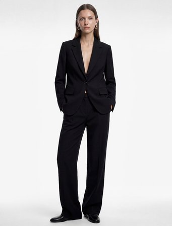 Geniş Yaka Düğmeli Cep Detaylı Blazer Ceket