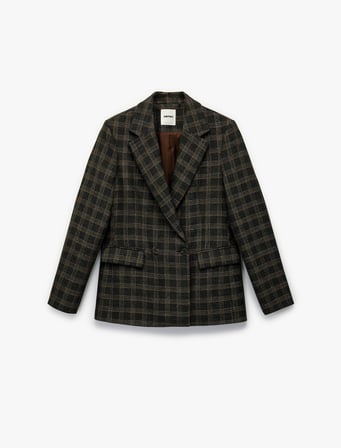 Uzun Kollu Kruvaze Cepli Ekose Oversize Blazer Ceket