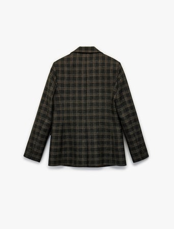 Uzun Kollu Kruvaze Cepli Ekose Oversize Blazer Ceket
