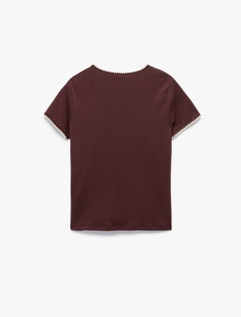 Pamuklu Slim Fit Kroşe Detaylı Bisiklet Yaka Kısa Kollu Tişört