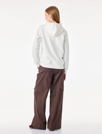 Uzun Kollu Şardonlu Tavşan Baskılı Kapüşonlu Sweatshirt