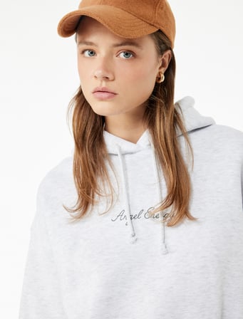 Şardonlu Rahat Kalıp Kapüşonlu Kanguru Cepli Arkası Melek Baskılı Sweatshirt