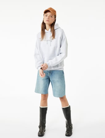 Şardonlu Rahat Kalıp Kapüşonlu Kanguru Cepli Arkası Melek Baskılı Sweatshirt