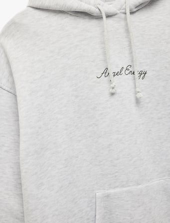 Şardonlu Rahat Kalıp Kapüşonlu Kanguru Cepli Arkası Melek Baskılı Sweatshirt