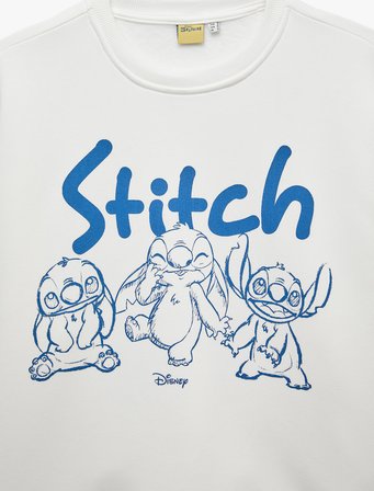 Stitch Lisanslı Baskılı Rahat Kalıp Şardonlu Bisiklet Yaka Uzun Kollu Sweatshirt
