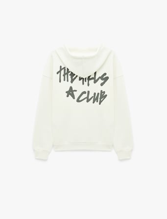 Şardonlu Rahat Kalıp Kanguru Cepli Kapüşonlu Fermuarlı Arkası Baskılı Sweatshirt