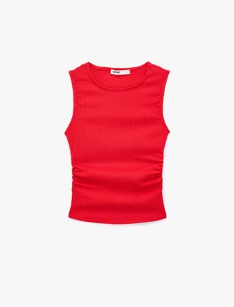 Bürümcük Kumaş Dokulu Slim Fit Kolsuz Bisiklet Yaka Atlet