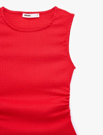Bürümcük Kumaş Dokulu Slim Fit Kolsuz Bisiklet Yaka Atlet