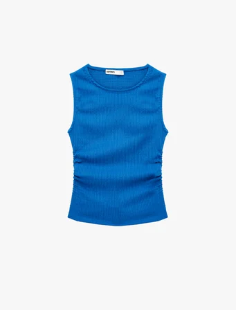 Bürümcük Kumaş Dokulu Slim Fit Kolsuz Bisiklet Yaka Atlet