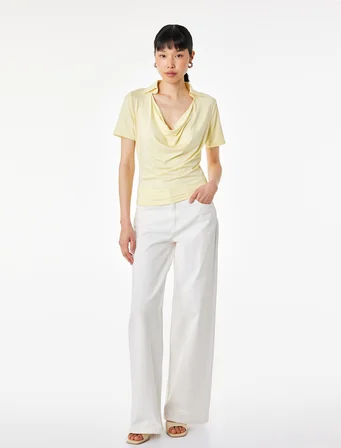 Slim Fit Polo Degaje Yaka Kısa Kollu Bluz