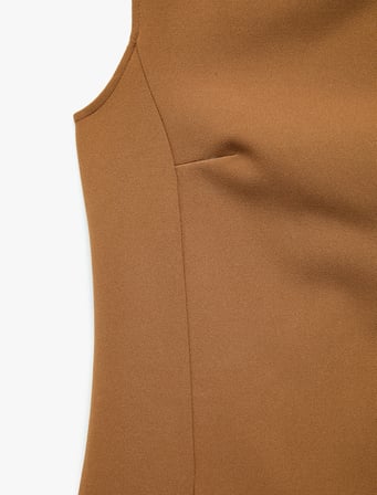 Krep Scuba Kumaş Slim Fit Yuvarlak Kayık Yaka Kolsuz Mini Elbise
