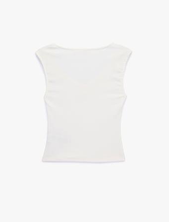 Slim Fit Kolsuz Büzgülü V Yaka Tişört