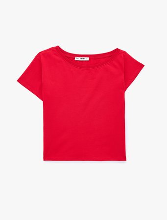 Pamuklu Kısa Kollu Slim Fit Omzu Açık Tişört