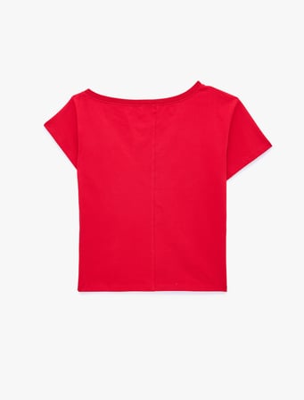 Pamuklu Kısa Kollu Slim Fit Omzu Açık Tişört
