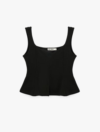 V Yaka Kolsuz Slim Fit Krep Peplum Bluz