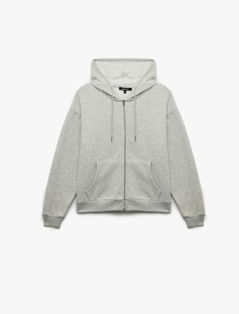 Şardonlu Kanguru Cepli Uzun Kollu Kapüşonlu Fermuarlı Oversize Spor Sweatshirt
