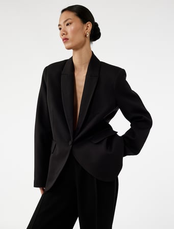 Geniş Yaka Cep Detaylı Düğmeli Blazer Ceket
