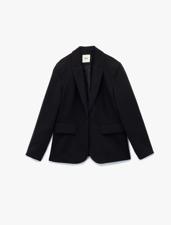 Geniş Yaka Cep Detaylı Düğmeli Blazer Ceket