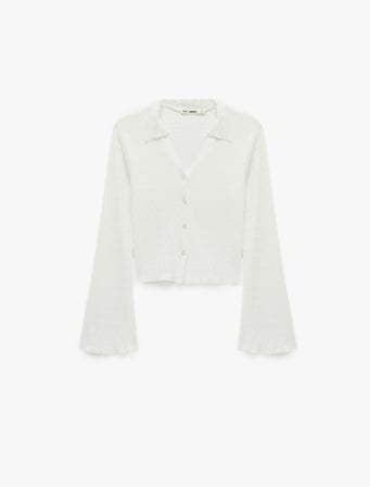 Bürümcük Kumaş Slim Fit Klasik Yaka Düğmeli Uzun İspanyol Kollu Tişört