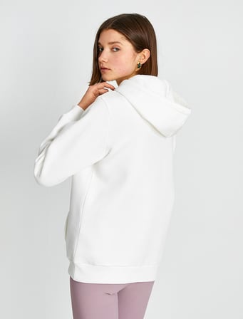 Üç İplik Şardonlu Uzun Kollu Kanguru Cepli Kedi Baskılı Kapüşonlu Sweatshirt