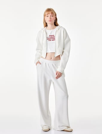 Şardonlu Uzun Kollu Kapüşonlu Korse Detaylı Fermuarlı Crop Sweatshirt