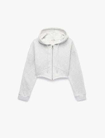 Şardonlu Uzun Kollu Kapüşonlu Korse Detaylı Fermuarlı Crop Sweatshirt