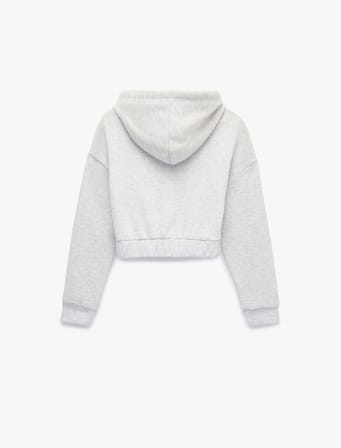 Şardonlu Uzun Kollu Kapüşonlu Korse Detaylı Fermuarlı Crop Sweatshirt