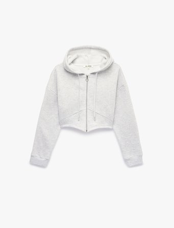 Şardonlu Uzun Kollu Kapüşonlu Korse Detaylı Fermuarlı Crop Sweatshirt
