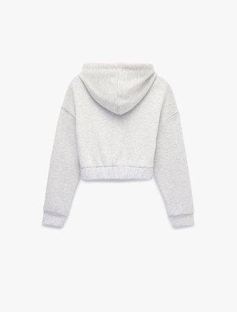 Şardonlu Uzun Kollu Kapüşonlu Korse Detaylı Fermuarlı Crop Sweatshirt