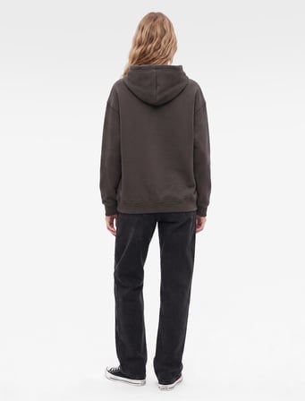 Şardonlu Rahat Kalıp Baskılı Uzun Kollu Kapüşonlu Sweatshirt