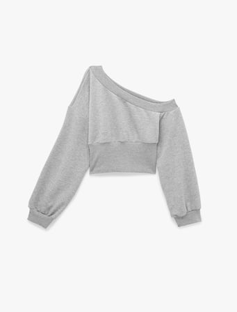 Slim Fit Asimetrik Yaka Korse Detaylı Uzun Kollu Crop Sweatshirt