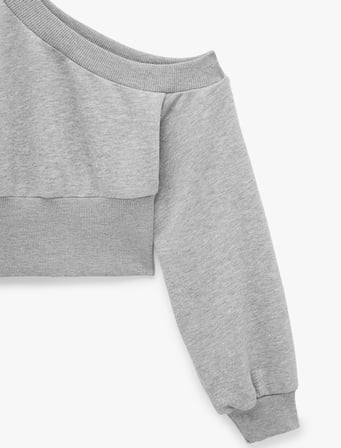 Slim Fit Asimetrik Yaka Korse Detaylı Uzun Kollu Crop Sweatshirt