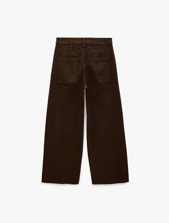 Cepli Rahat Kalıp Kesik Paça Yüksek Bel  Jean Pantolon - Culoette Jean