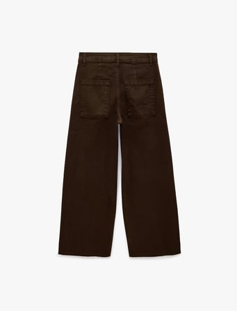 Cepli Rahat Kalıp Kesik Paça Yüksek Bel  Jean Pantolon - Culoette Jean