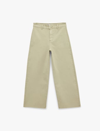 Cepli Rahat Kalıp Kesik Paça Yüksek Bel  Jean Pantolon - Culoette Jean