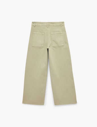 Cepli Rahat Kalıp Kesik Paça Yüksek Bel  Jean Pantolon - Culoette Jean