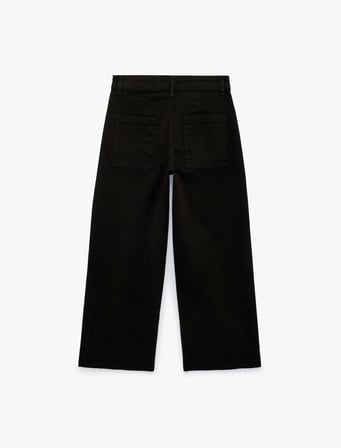 Cepli Rahat Kalıp Kesik Paça Yüksek Bel  Jean Pantolon - Culoette Jean
