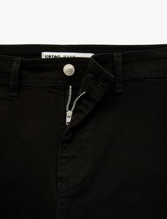 Cepli Rahat Kalıp Kesik Paça Yüksek Bel  Jean Pantolon - Culoette Jean