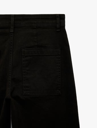 Cepli Rahat Kalıp Kesik Paça Yüksek Bel  Jean Pantolon - Culoette Jean