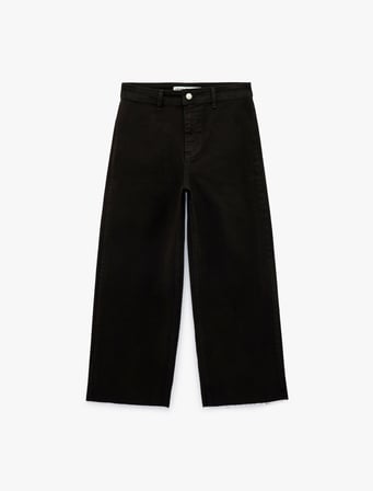 Cepli Rahat Kalıp Kesik Paça Yüksek Bel  Jean Pantolon - Culoette Jean