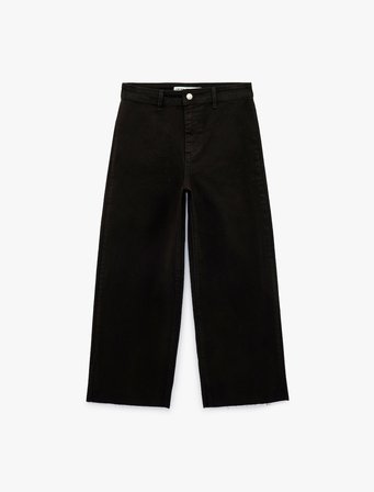 Cepli Rahat Kalıp Kesik Paça Yüksek Bel  Jean Pantolon - Culoette Jean